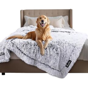 Luciphia Large Waterproof Dog Blanket for Pet Washable Liquid Proof Furniture Protector Shaggy Plush Calming Long Faux Fur Bed Cover for Couch Calming Cat Blankets for Medium, Mist Grey, 60" x 80"