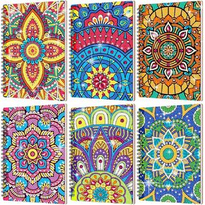 Fullhawl 6 Pack 5d DIY Diamond Art Kits for Adults Beginner A5 Leather Mandala Diamond Painting Spiral Notebook Gift Mandala Art Cover Notepad Sketchbook Journal Crafts Accessories with Tool