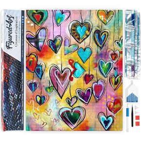 Figured’Art Diamond Painting Art kit for Adults 16"x20" Full Square Drill 5D Hearts Complete DIY - Rolled Canvas