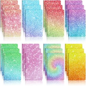 24 Pcs Colorful Glitter Mini Pocket Notepads for Party Favors 6 Cute Notebook 32 Pages 5 x 3 Inch Lined Paper Travel Writing Prism Journals for Birthday Gift Classroom Reward(Classic Color)