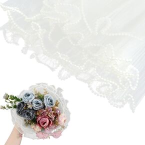 YUXIANLB Bouquet Wrapping Paper 4 Yards Floral Wrapping Paper White Floral Paper Wrinkled Translucent Bouquet Accessories Supplies Pearl Edge Waterproof Flower Wrap Mesh Paper For Florist Gift Package