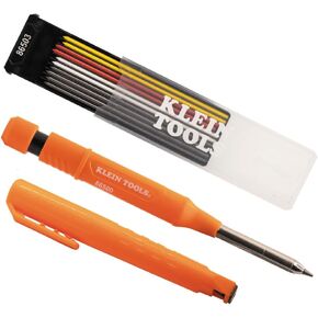 Klein Tools 80189 Skribes 2.8 mm Mechanical Carpenter Pencil with Built-In Sharpener and 10-Pack Assorted Color Leads, for Deep Hole Marking for Woodworking and Construction