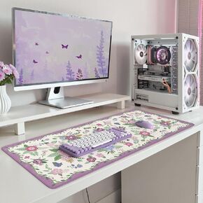 iCasso Desk Mat for Keyboard and Mouse,Cute Desk Pad for Desktop,Anti-Slip Floral Computer Mat for Women,Girly Large Mouse Pad for Home Office Gaming (Black)