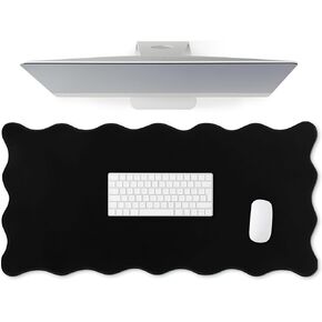Scalloped Desk Mat Large Scalloped Piping Cute Desk Mat Aesthetic Preppy Table Pad Large Nonslip Pad with Edge Stitching Waterproof Gaming(Black,31.5 x 15.75 Inches)