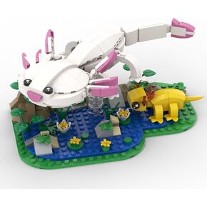 Axolotl Toy Building Set, Axolotl Doll Figures with Grass and River Scenery Accessories Building Kits, Axolotl Toys A Gift for Kids, Boys and Girls Ages 6 and Up