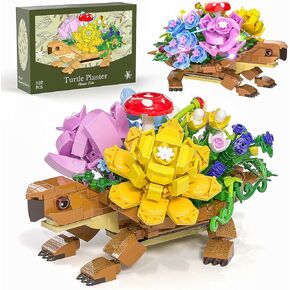 Sea Turtle Succulent Flowers Planters Building Set with Colorful LED Lights, Compatible with Lego Flowers, Animals Botanical Collection Building Toys, Gifts for Girls 8-12, Adults, Women, Mother's Day