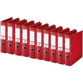 Esselte Standard Pack of 10 Lever Arch Files - Red, 75 mm Spine, A4, PP, 320220
