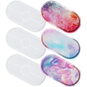 3 Pack Oval Resin Molds, Tray Silicone Mold, Silicone Epoxy Resin Tray Mold Large DIY Jewelry Trinket Rolling Tray, Home Decor Crafts (3pcs 9.5")