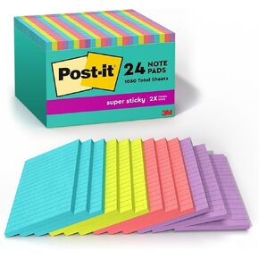 Post-it Super Sticky Notes, 4-inch x 6-inch, Supernova Neons Collection, Lined, 45 Sheet/Pad, 24 Pads/Pack (660-24SSMIA-CP)