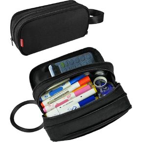 Fmeida Pencil Case Pouch Expandable - Large Pencil Pouch Aesthetic Pencil Bag with 5 Compartments Office Stationery Organizer Pen Bag with Handle for Adult Men Women - Black