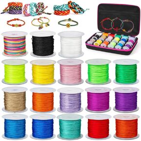 Nylon String for Bracelets,18 Rolls Satin Silk Bracelet Cord with Box, 1mm Silky Beading String for Kumihimo, Braided Knotting, Pendants Necklace, Macrame Craft, Keychains DIY, Jewelry Making