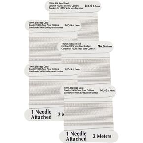 LeGold 5 Pieces Jewelry Silk Beading Cord Thread and Needle Size No 6 White Color