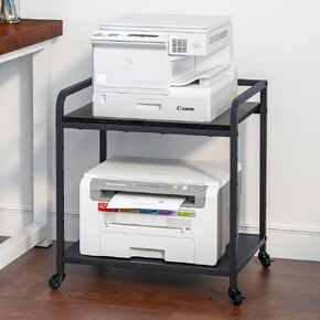 21"x15.8" Large Printer Stand with Storage, 2-Tier Under Desk Printer Table, Rolling Printer Cart with Lockable Wheels for Home, Office (White)