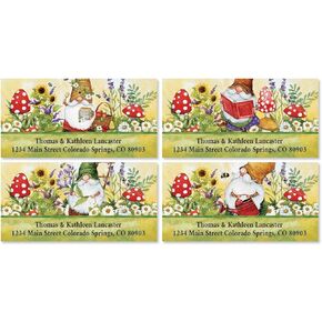 Gnome Sweet Gnome Personalized Deluxe Address Labels - Set of 144 (4 Designs), Self-Adhesive, Flat-Sheet Rectangle Labels, by Current