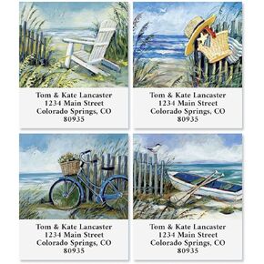 Ocean Scenes Personalized Address Labels - Set of 144 (4 Designs), 1 ½" x 1 ¾", Self-Adhesive, Large Flat-Sheet Select Labels, by Colorful Images