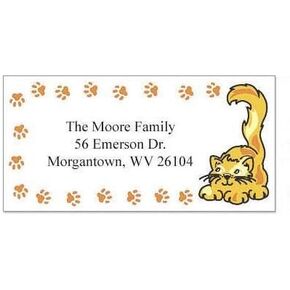 Paw Print Cat Personalized Border Return Address Labels- Set of 144 1-1/8" x 2-1/4" Self-Adhesive, Flat-Sheet Labels, by Colorful Images