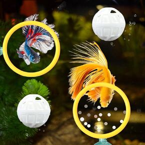 Betta Fish Enrichment Toys Ring and Mirror , Floating Exercise Mirrors And Training Ring, Floating Mirrors Aquarium With Feeding Rings, Fish Toys, Betta Fish Tank Accessories (Blue+Mirror, 6.4cm)