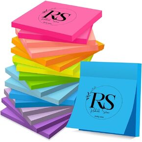 RS Store Sticky Notes, 3x3 Inches, 400 Sheets, 4 Vibrant Colors, 100 Sheets Per Pad
