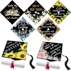 14 Pcs Graduation Cap Topper Sticker Flower Design Motivational Inspirational Cap Topper Decal Bible Grade Cap Quote Decal Card Stock for Graduation Cap Accessories Supplies