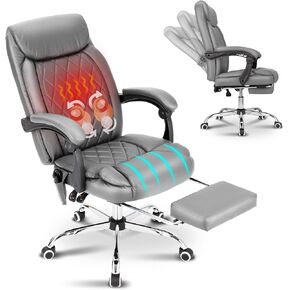 Kneading Massage Executive Office Chair with Heated,45°Reclining Ergonomic Chairs with Footrest, High Back Desk Chairs with Wheels, Comfy Ergonomic Computer Chair for Home Office (Black)