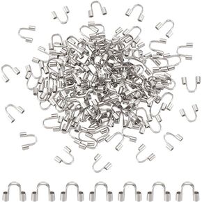 UNICRAFTALE 200Pcs 304 Surgical Stainless Steel Wire Guardian Wire Protector U Shape Loops Metal Wire and Thread Protector Loops Terminators for Leather Cord Bracelets Jewelry Making