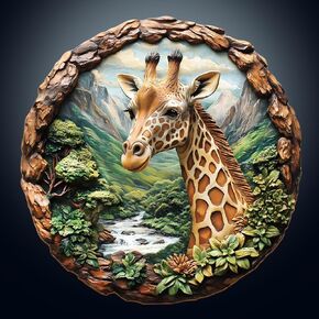 Wooden Puzzles for Adults, Giraffe Wooden Jigsaw Puzzles for Adults, Nature Landscape Flat Puzzle with 3D Visual Effect, Unique Animal Shaped Wood Puzzle, Fun Gifts & Home Decor (S-8.5*8.3in-100Pcs)