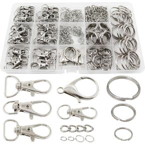 325pcs Keychain Making Kit Keychain Clips with Swivel Clasp Hooks Key Rings Lobster Clasps Open Jump Rings Extender Chains for DIY Crafts, Necklace Bracelet Jewelry Purse Making Supplies
