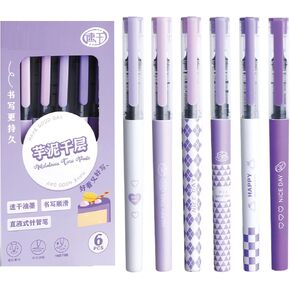 6 Pcs Cute Rolling Ball Pens Liquid Ink Rollerball Pens Pink 0.5mm Black Ink Pen Quick Drying Smooth Writing Pen for Women Girls Office School Supplies (Pink)