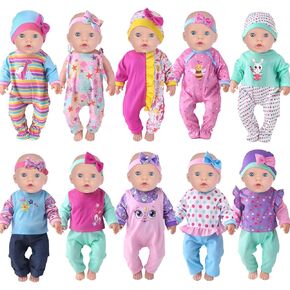UNICORN ELEMENT 10 Sets Baby Doll Clothes for 14-18 Inch Dolls, Doll Pjs Outfits Playtime Jumpsuits Fit in 15 Inch Dolls Reborn,Total 20 Pcs Outfits and Accessories for 43cm New Born Baby Dolls