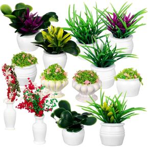 NUOBESTY 13 Pcs Mini Potted Flowers Plants Miniature Dollhouse Plant Models Artificial Tiny Greenery Decorations for Micro Landscape, Bonsai Ornament, Dollhouse Accessories (Random Color)
