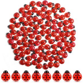100 PCS Mini Resin Red Ladybugs, Miniature Ladybugs Figurines, Tiny Resin Ladybug for Dollhouse, Cake Decorations, Fairy Garden Landscape, DIY Craft