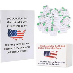 بطاقات فلاش اختبار CIVICS الأمريكية 2025 - دليل دراسة التجنس الإنجليزية/الإسبانية ثنائية اللغة مع 100 أسئلة وأجوبة USCIS ، امتحان المواطنة مع كتيب مكافأة (تم تحديثه للاختبار 2025)