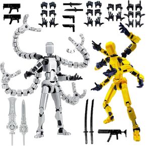 T13 Action Figure Set (Assembly Completed) 2 Pcs, 3D Printed Multi-Jointed, Titan 13 Action Figures, Multi-Articular Lucky Mobile Robot Nova,Desktop Decorations for Game Lovers Toys (Gold Sliver)