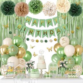 Purple Birthday Decorations for Women Girls, Lavender Pink Confetti Metallic Printed Balloons Butterfly Stickers Fringe Curtain Happy Birthday Banner Circle Dots Garland Paper Pompoms Party Supplies
