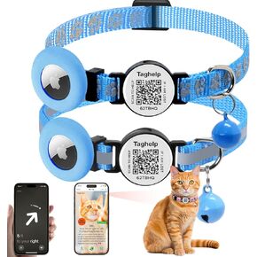 -2 Pack Air tag Cat Collar Breakaway with Bell andSmart ID tag QR Code, Safety Buckle, Reflective Collar with Airtag Holder Compatible with Apple Airtag for Cat Kitten Puppy (Blue)