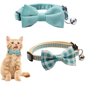 2 Pcs Bow Tie Cat Collar, Adjustable Blue Cat Collar (Blue)
