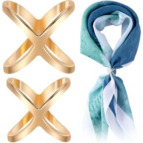 Joez Wonderful 2 Pcs Scarf Ring Scarf Clip, Scarf Ring Clip Scarf Slide Buckle for Women, Large Gold X Shape Clasp Holder Scarves Pin Shawl Buckles Holder for Clothing Decoration