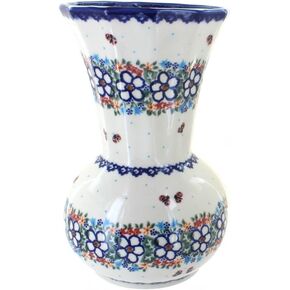Blue Rose Polish Pottery Ladybug Vase