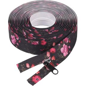 CHANGSONS Big Peony 177.17 Inch Zipper with 10 Lock-Free Zipper Pullers, No. 5 Transfer Floral Nylon Zipper Suitable for Luggage Home Textiles Clothing