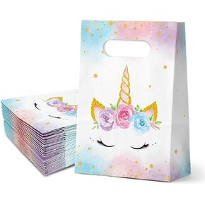 FRIDAY NIGHT Unicorn Gift Bags Watercolor Paper Treat Candy Bag 24 PCS Unicorn Themed Birthday Party Supplies Wedding Baby Shower Decorations