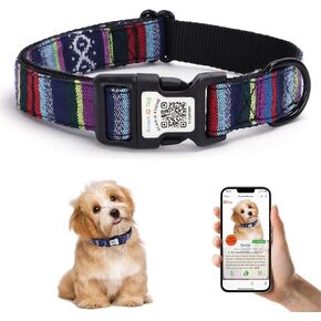 QR Code Dog Collar with ID Tag – Personalized Pet Identification Collar, Anti-Loss Quick Scan Tracking | Adjustable Nylon Strap Fits Small, Medium & Large Dogs(Blue, S)