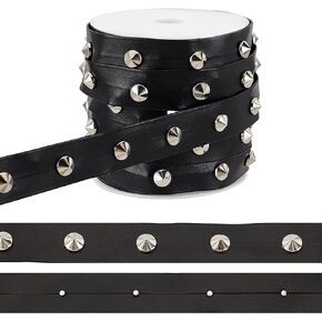 arricraft 9 Yards(8.2m) PU Leathers Lace with Rivet, 0.8inch Wide Black Studded Beading String Gothic Leathers Trim with Brass Cone Stud Punk Style Rope with Spool for DIY Sewing Crafting