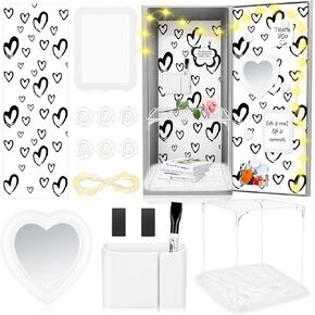 16 Pcs Locker Accessories Kit, Back to School Essentials, Includes Pink Locker Shelf Locker Wallpaper Heart Magnetic Mirror, Mini Locker Rug, and Organizing Supplies Back to School Stuff Gift