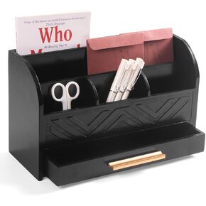 Mail Organizer Countertop Kitchen-Brown Mail Holder Countertop Drawers Wood Desk Drawer Tabletop Storage Organization Pen Holder Letter Sorter Makeup Organizer for School Home Office Supplies