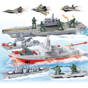 Aircraft Carrier Toy Playset, Military Toys, Launch Toy with 12 Pcs Green Army Men, 3 Small Yets Planes, 3 Toy Boat, Army Toy Gifts for Toddler Kids Boys Ages 3 4 5 6 Years Old