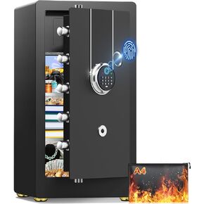 8.8 Cuft Heavy Duty Biometric Fireproof Safe Box with Fireproof Waterproof Bag, Large Document Storage with Bottom Hidden Compartment, Anti-Theft Dual Alerts, Mute Mode, Digital Security for Business