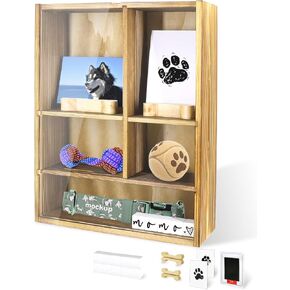 Multi Grid Pet Memorial Shadow Box (11x14) for Dogs or Cats, Wooden Frame with Removable Layer Board, Photo Slot, Ink Pad Print Kit. Display Urns, Toys, Photos & Paw Prints, Pet Keepsakes