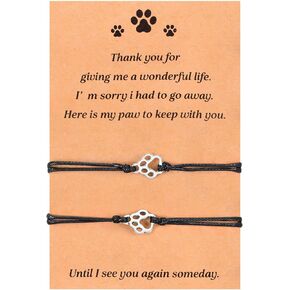 2pcs Dog Death Memorial Gift Bracelet, Pet Paw Print Bracelet Gift Paw Chain Set Dog Death Chain Memorial Furry Friends