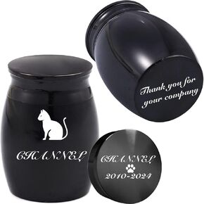 Personalized Mini Pet Urn for Ashes Small Dog Cat Cremation Keepsake, Paw Print Memorial Urn Stainless Steel Custom Pet Ashes Holder Engraved with Name Message Memorial Gift for Pet Lovers (Black)