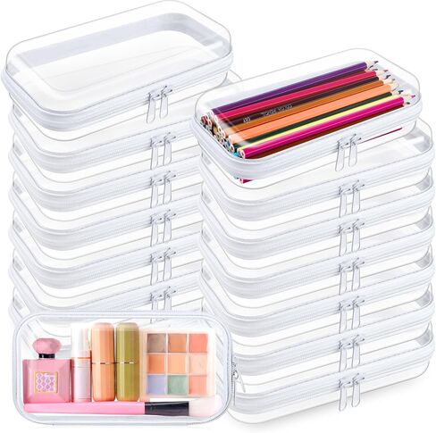 15 Pcs Clear Hard Shell Zipper Case Plastic Bins Transparent Double Zippers Hard Pouch Clear Plastic Storage Box Containers for Building Blocks Cosmetics, Puzzles(7.5 x 4 Inches) in Saudi Arabia